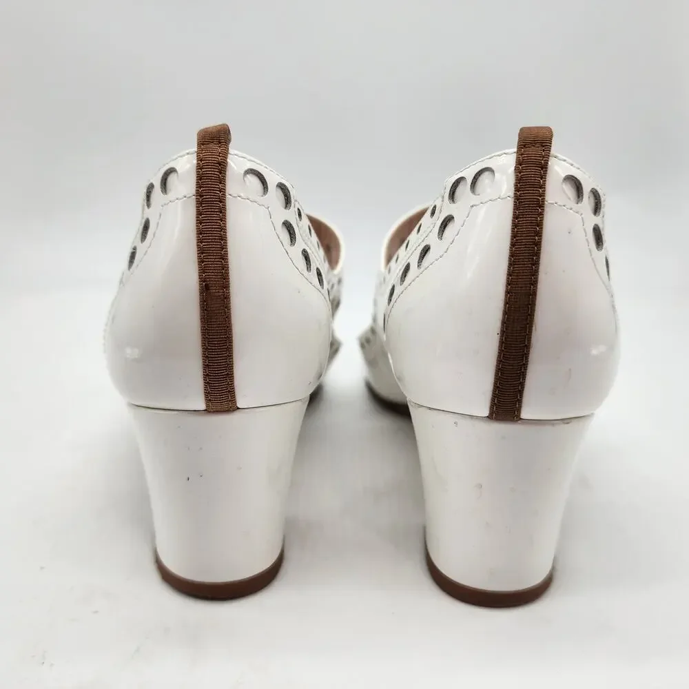 SJP Sarah Jessica Parker Tartt Pierce White Patent Mary Jane Heel EU 35.5 US 5.5